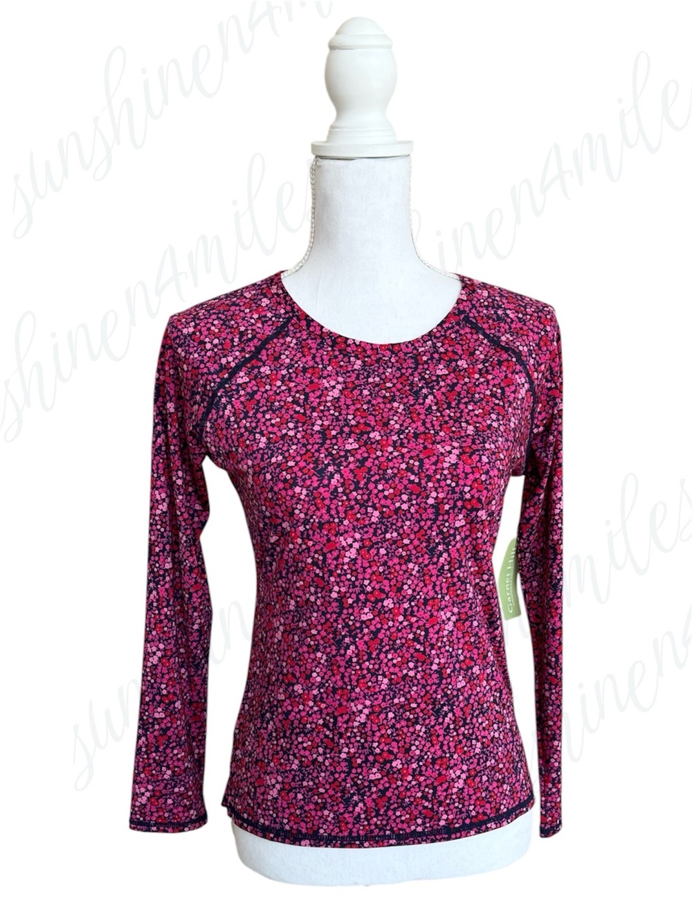 Garnet Hill Red Pink Navy Floral Long-Sleeve Rashguard Swim Sun Shirt Top #40338